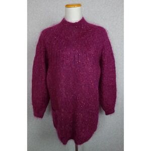 Vtg‎ Studio Michelle Stuart Fuchsia Fleck Oversize Mohair Mock Neck Sweater M